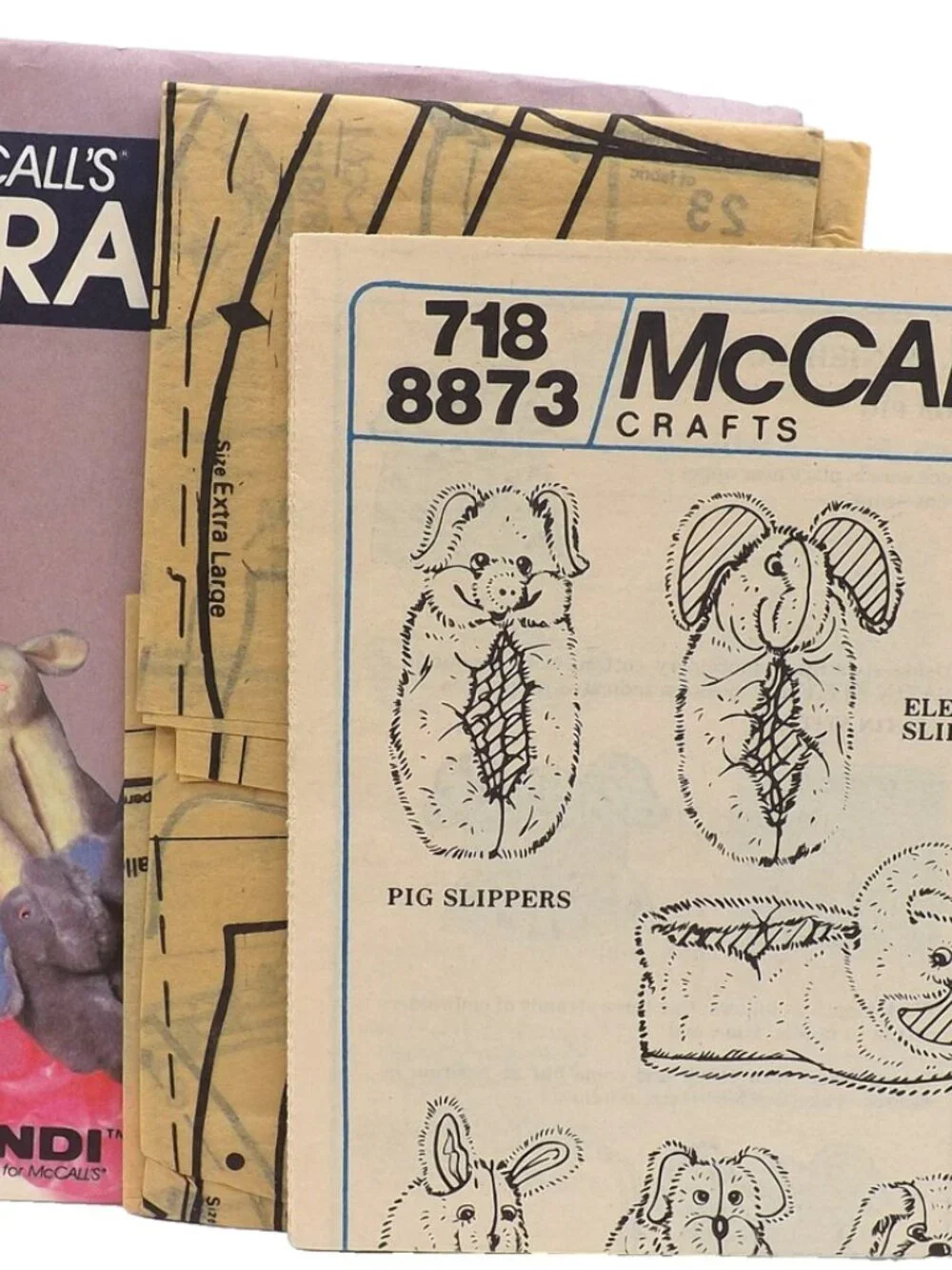 Vintage McCalls 8873 Adult Slippers Sewing Pattern Koala Pig Elephant
